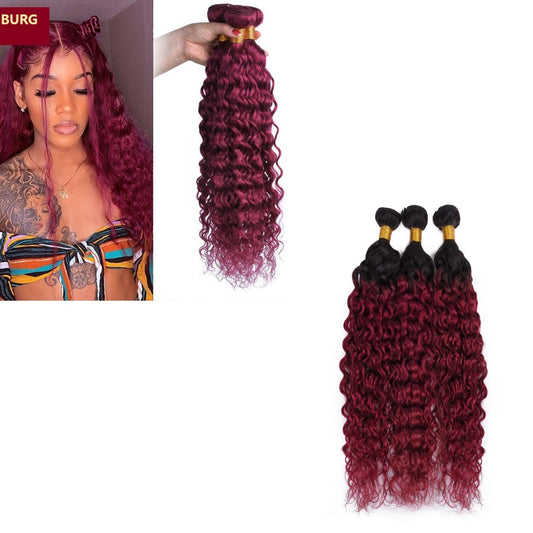 Burg 10A Grade Water Wave #1B/Burgundy BUNDLES with CLOSURES & FRONTAL - GlamAura