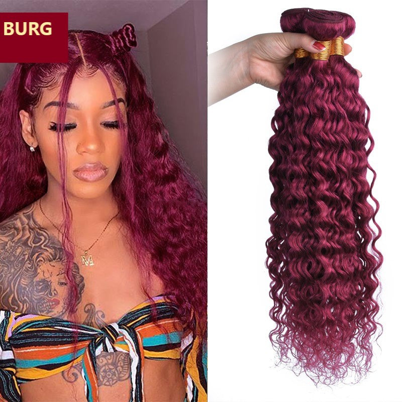 Burg 10A Grade Water Wave #1B/Burgundy BUNDLES with CLOSURES & FRONTAL - GlamAura
