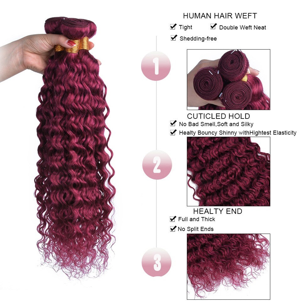 Burg 10A Grade Water Wave #1B/Burgundy BUNDLES with CLOSURES & FRONTAL - GlamAura