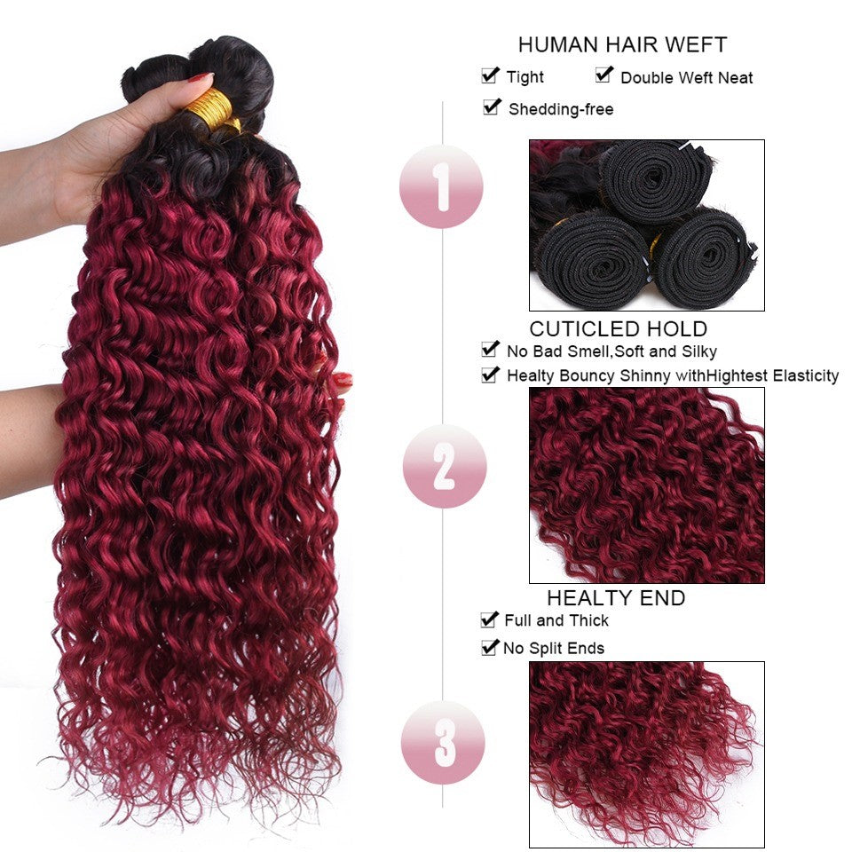 Burg 10A Grade Water Wave #1B/Burgundy BUNDLES with CLOSURES & FRONTAL - GlamAura