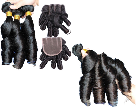 10A Grade 3/4 Romance Curl Fumi Human Hair bundles with 4x4 Closures & - GlamAura