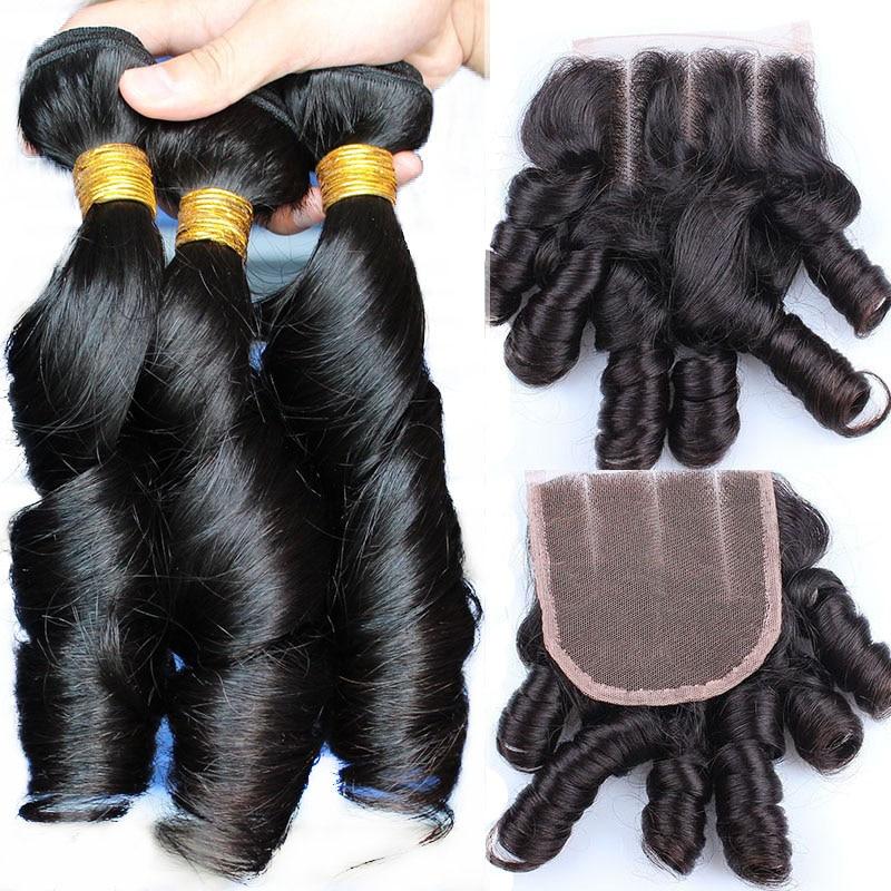 10A Grade 3/4 Romance Curl Fumi Human Hair bundles with 4x4 Closures & - GlamAura