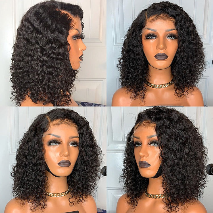 Deep Wave 180% Density 4x4 Short Bob 13x4 Lace Front Human Hair Wig - GlamAura