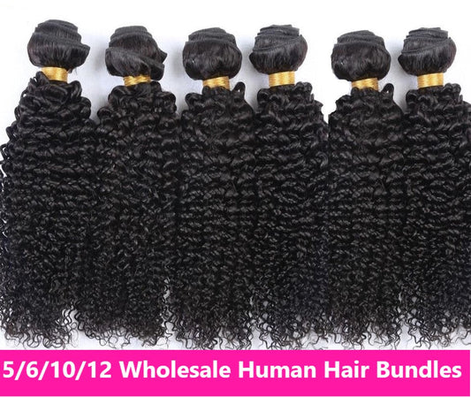 Wholesale 5/6/10/12 Bundles Brazilian Kinky Curly 10A Grade Human Hair - GlamAura