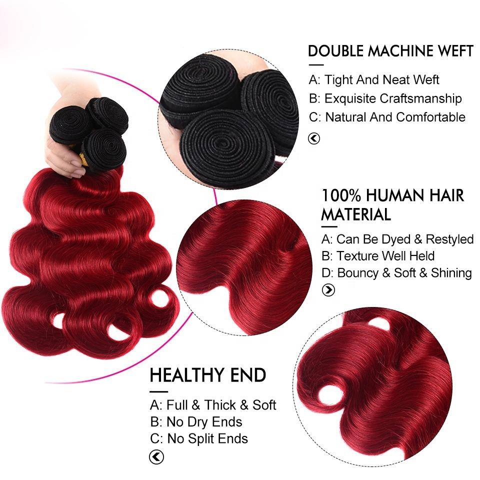 BeuMax 1B Burgundy Body Wave BUNDLES with CLOSURES & FRONTALS - GlamAura