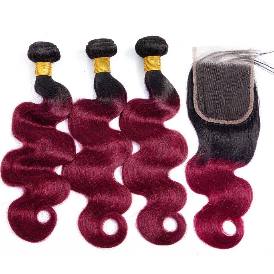 BeuMax 1B Burgundy Body Wave BUNDLES with CLOSURES & FRONTALS - GlamAura