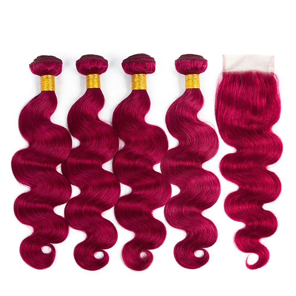 Burgundy 10A Grade Body Wave #1B/Burgundy BUNDLES with CLOSURES & FRON - GlamAura