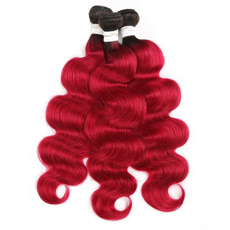 Burgundy 10A Grade Body Wave #1B/Burgundy BUNDLES with CLOSURES & FRON - GlamAura