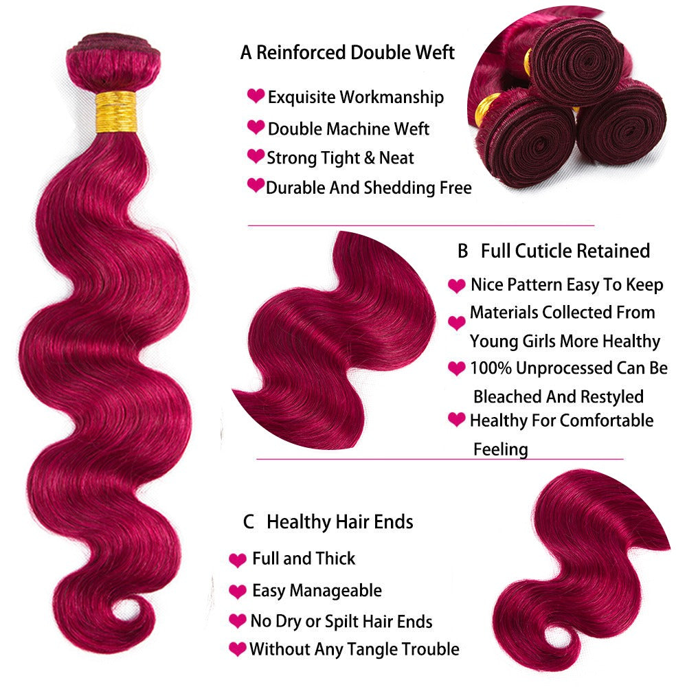 Burgundy 10A Grade Body Wave #1B/Burgundy BUNDLES with CLOSURES & FRON - GlamAura