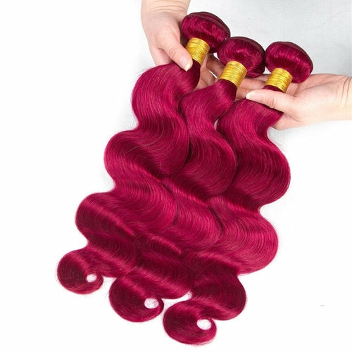 Burgundy 10A Grade Body Wave #1B/Burgundy BUNDLES with CLOSURES & FRON - GlamAura