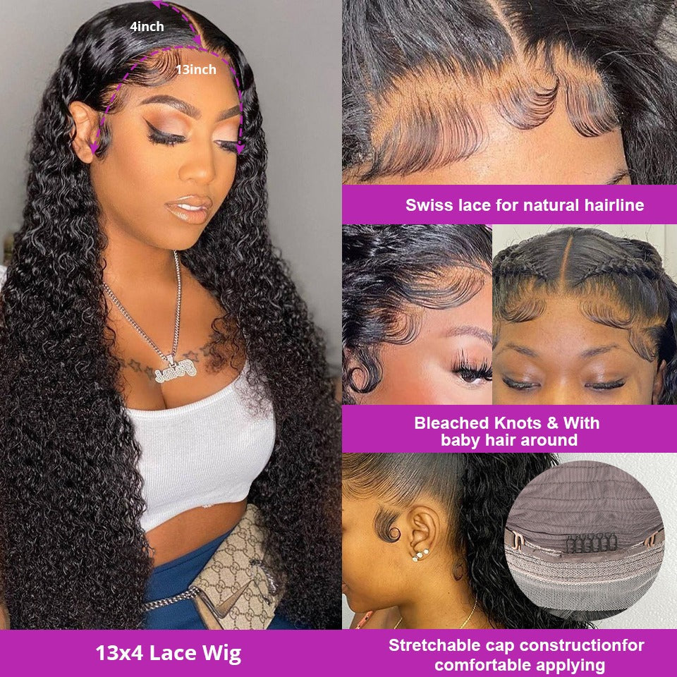 13x4 HD Transparent Lace Front Jerry Curl Human Hair Wigs 200% Density - GlamAura