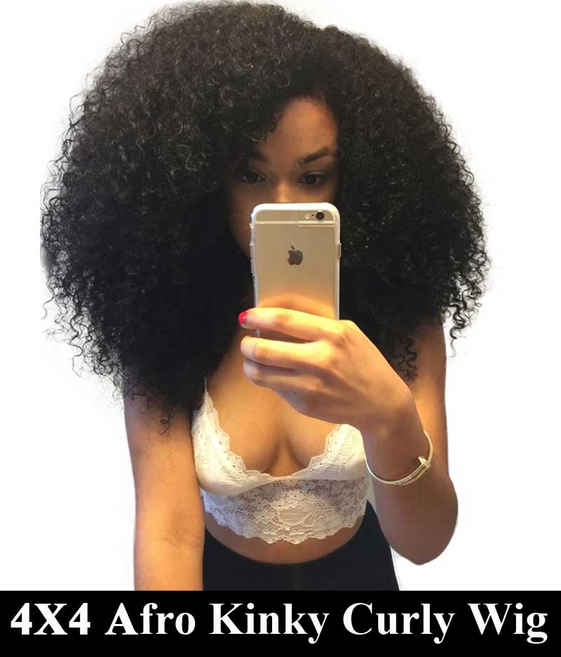 180% Density Full 4x4 Transparent Lace Front Afro Kinky Curly Human Ha - GlamAura