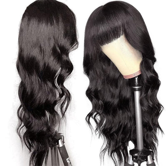 Body Wave Human Hair Wigs With Bangs Full Machine Made Brazilian Human - GlamAura