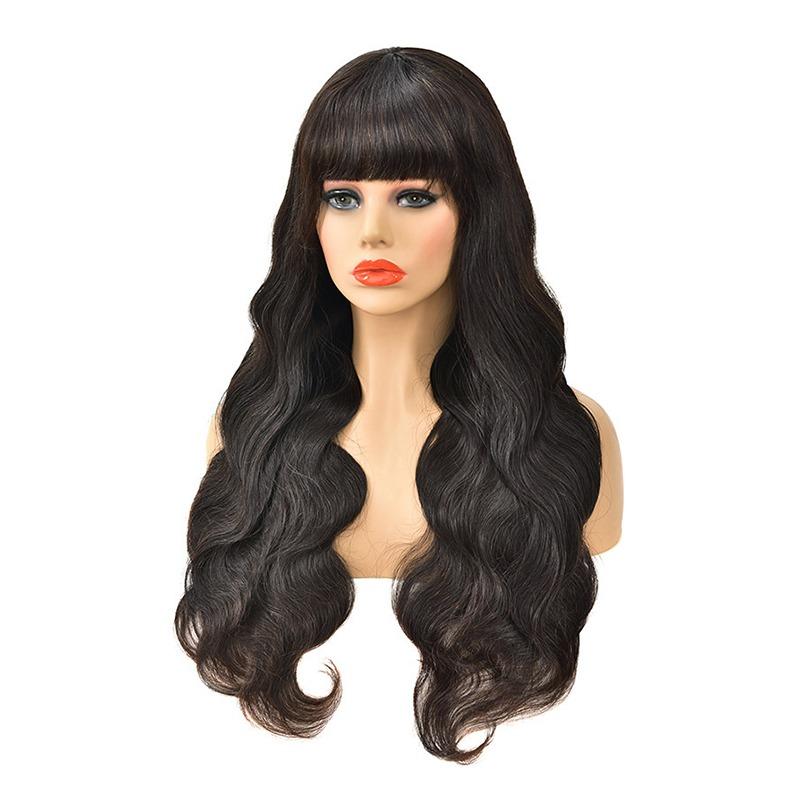 Body Wave Human Hair Wigs With Bangs Full Machine Made Brazilian Human - GlamAura