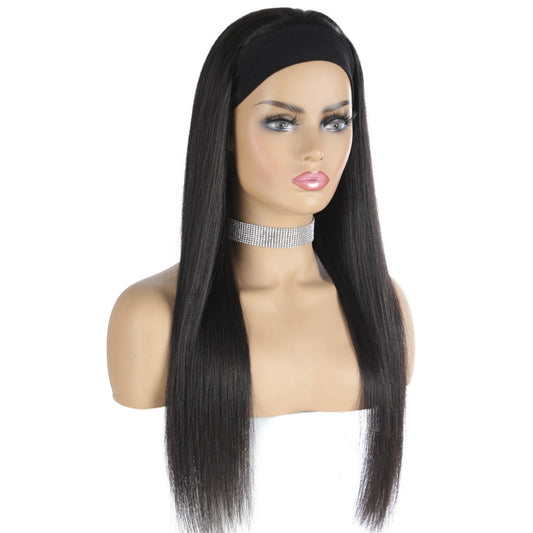 Headband Wig Straight Human Hair Scarf Wig No GLUE Easy Wear for Women - GlamAura