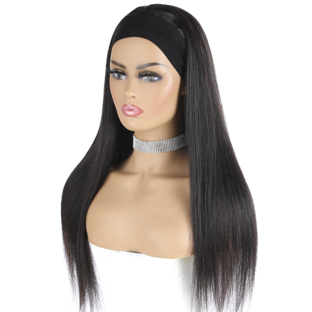 Headband Wig Straight Human Hair Scarf Wig No GLUE Easy Wear for Women - GlamAura