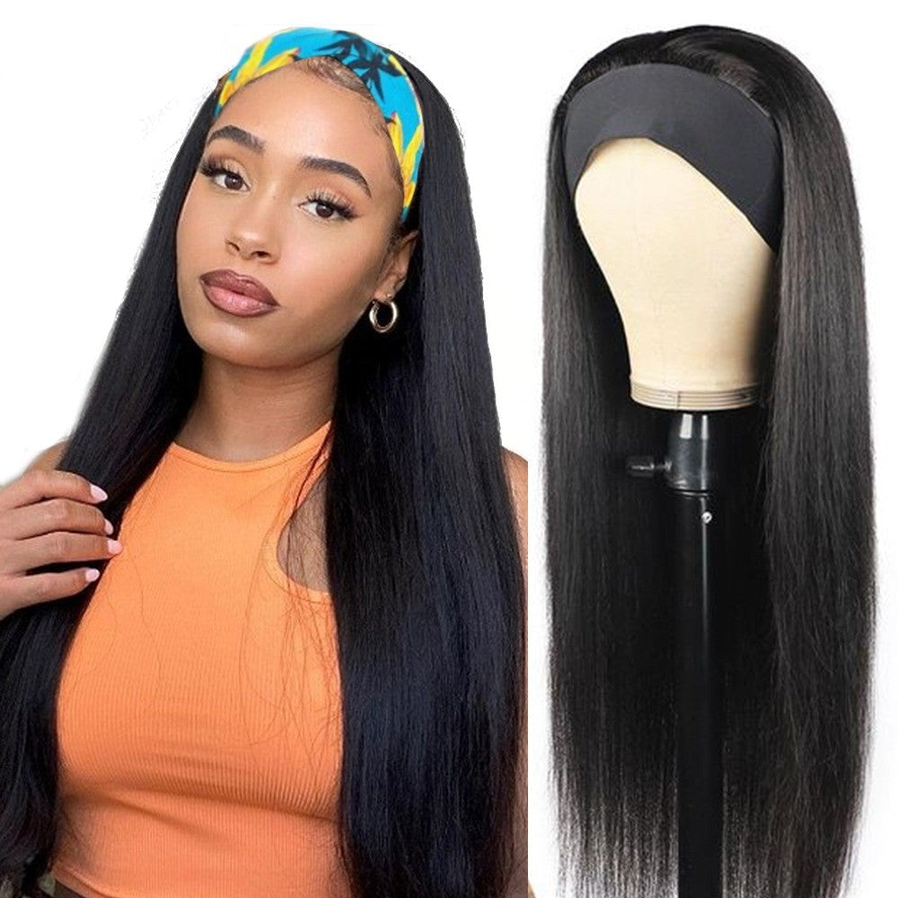 Headband Wig Straight Human Hair Scarf Wig No GLUE Easy Wear for Women - GlamAura