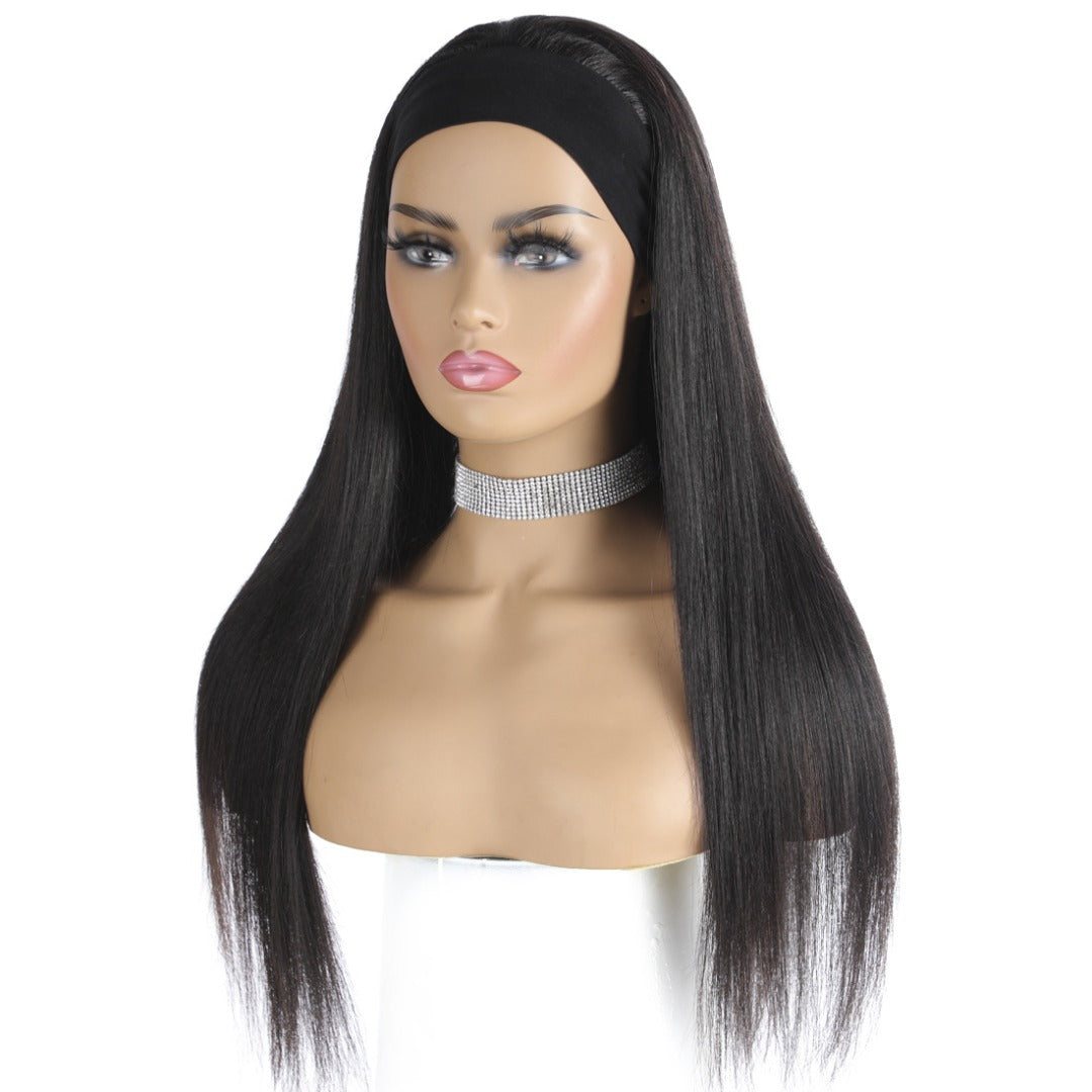 Headband Wig Straight Human Hair Scarf Wig No GLUE Easy Wear for Women - GlamAura
