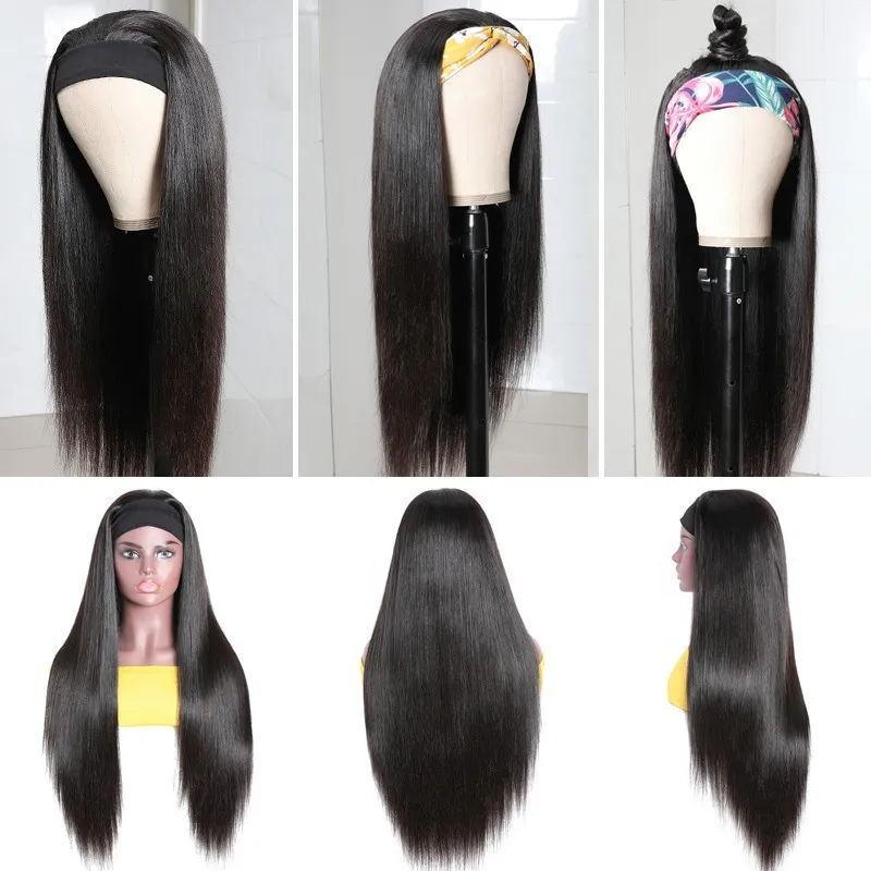Headband Wig Straight Human Hair Scarf Wig No GLUE Easy Wear for Women - GlamAura