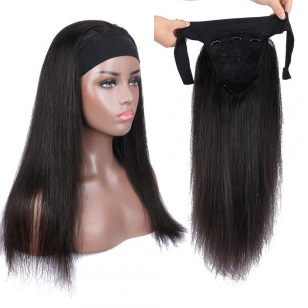 Headband Wig Straight Human Hair Scarf Wig No GLUE Easy Wear for Women - GlamAura