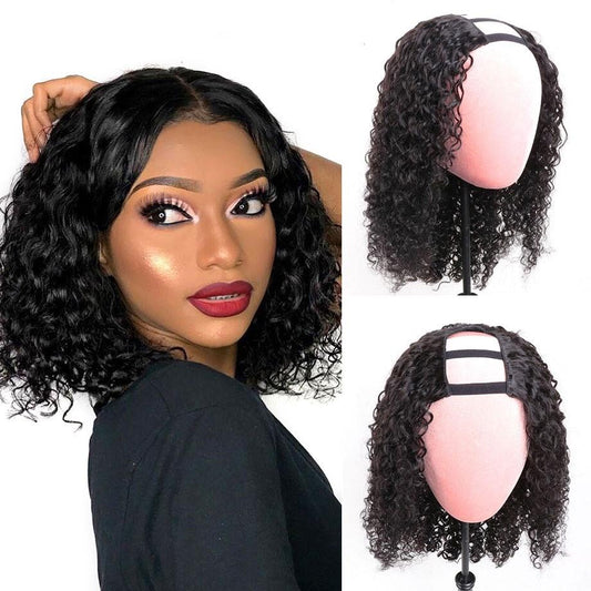 Short Bob U Part Wig Human Hair Water Wave Brazilian Remy Glueless Wig - GlamAura