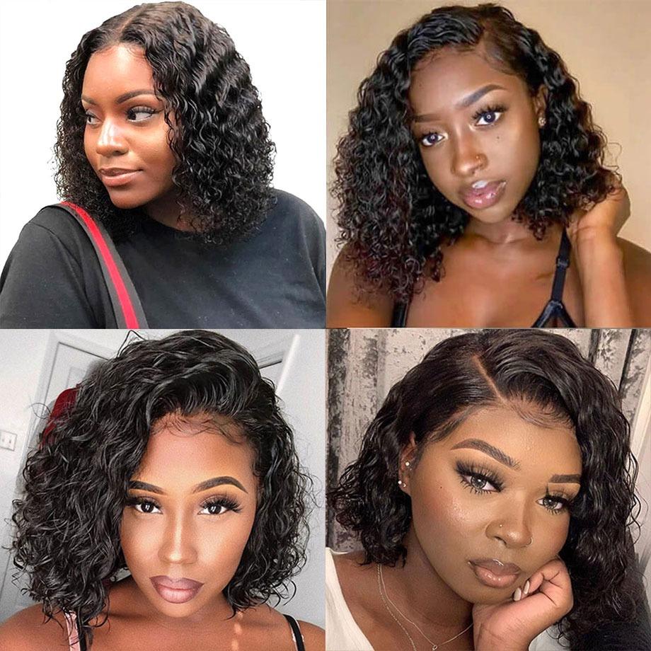 Short Bob U Part Wig Human Hair Water Wave Brazilian Remy Glueless Wig - GlamAura