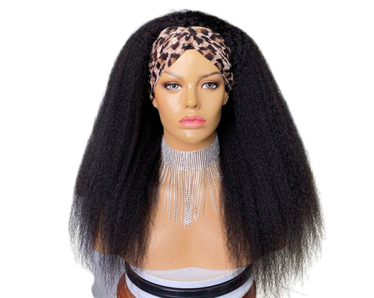 Headband Wig Kinky Straight Human Hair Scarf Wig No GLUE Easy Wear - GlamAura