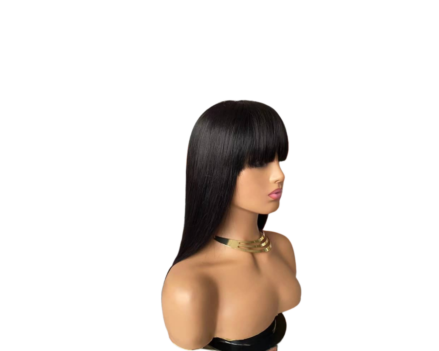 Straight Human Hair Wigs With Bangs Full Machine Made Brazilian Human - GlamAura