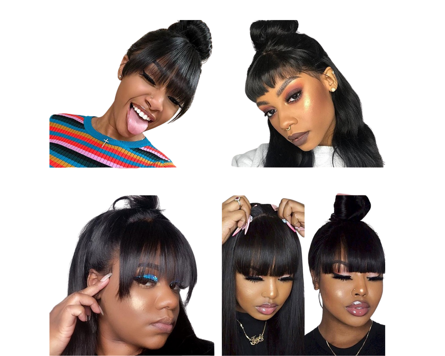 Straight Human Hair Wigs With Bangs Full Machine Made Brazilian Human - GlamAura