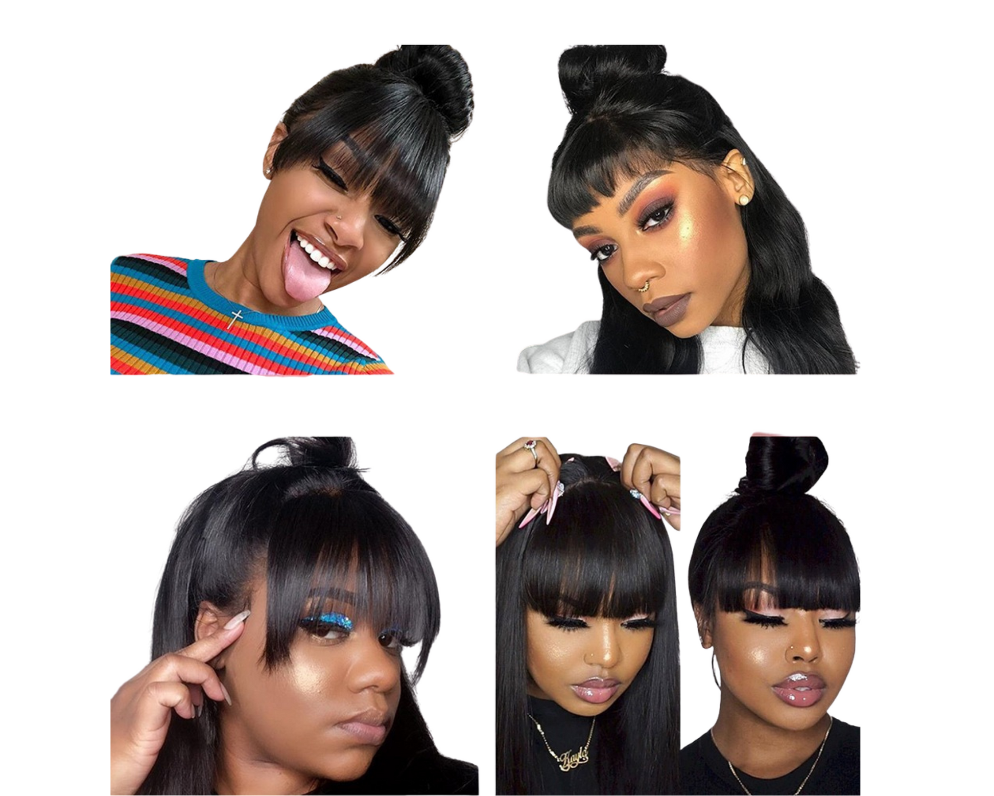 Straight Human Hair Wigs With Bangs Full Machine Made Brazilian Human - GlamAura