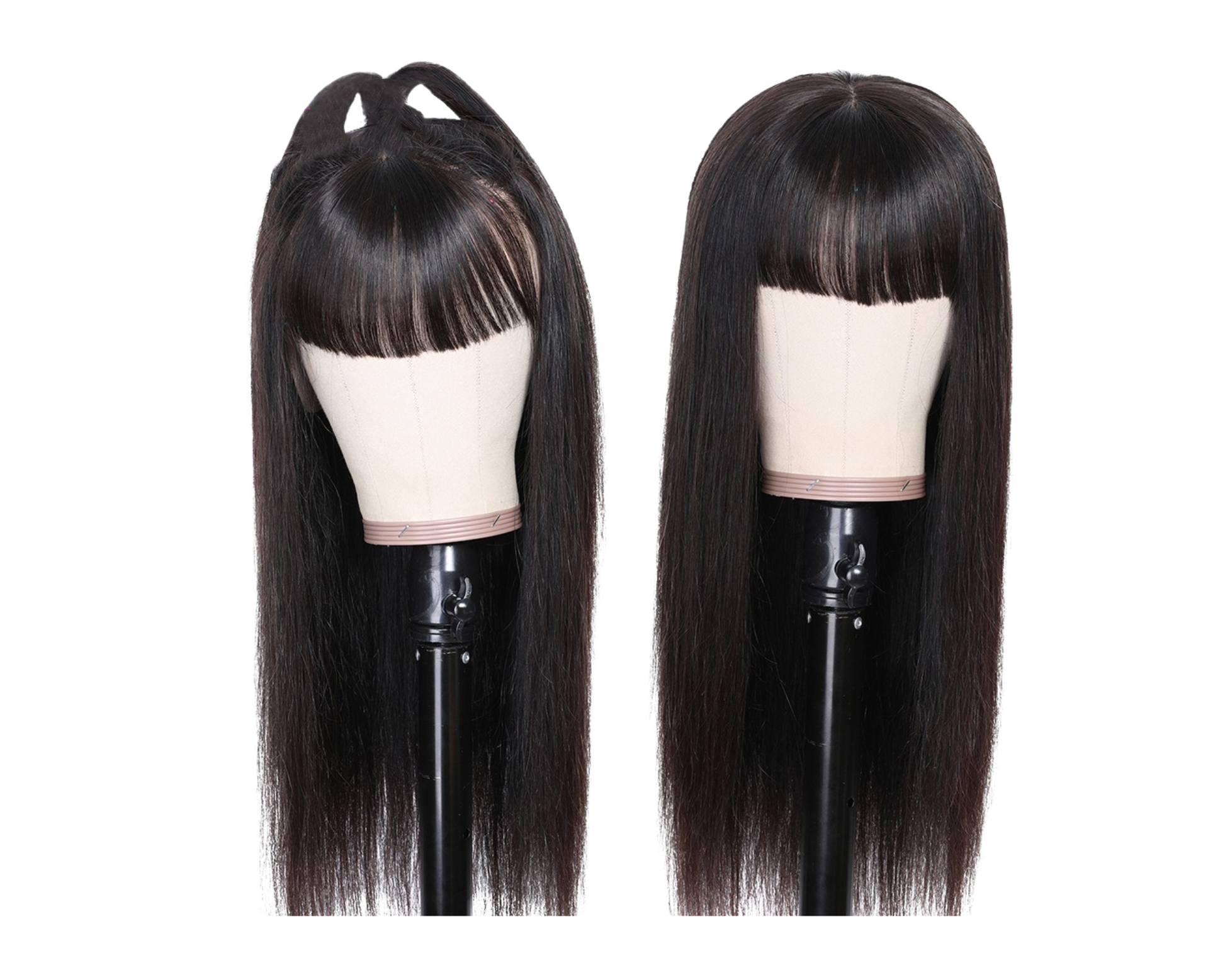 Straight Human Hair Wigs With Bangs Full Machine Made Brazilian Human - GlamAura
