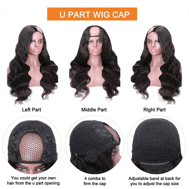 U Part Wig Body Wave Human Hair Wigs For Black Women Brazilian Remy Ha - GlamAura