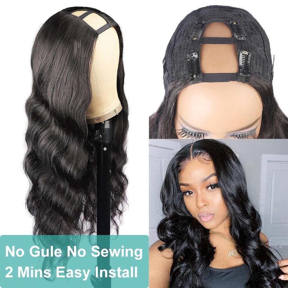 U Part Wig Body Wave Human Hair Wigs For Black Women Brazilian Remy Ha - GlamAura