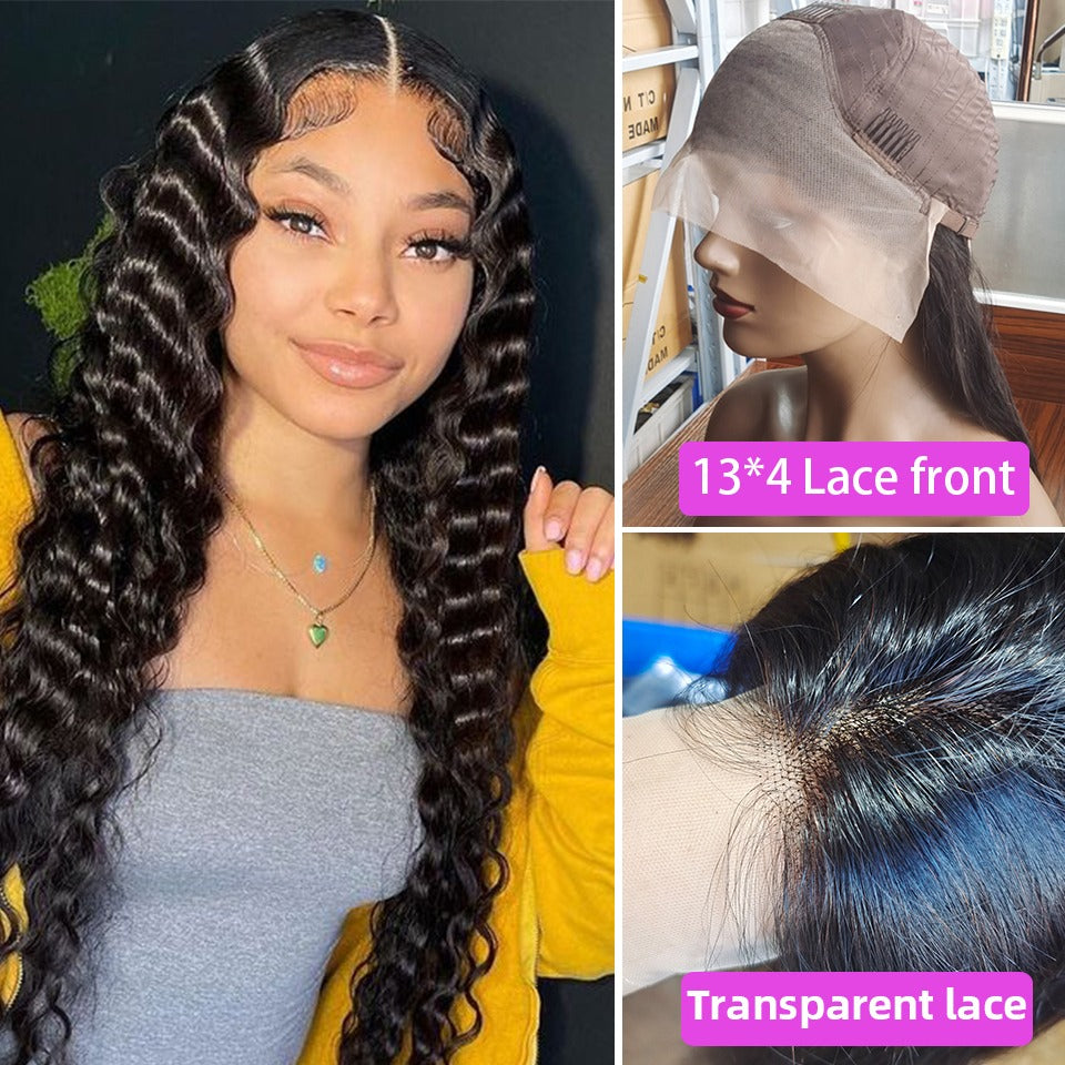 13x4 HD Transparent Lace Frontal Loose Deep Wave Human Hair Wigs 200% - GlamAura