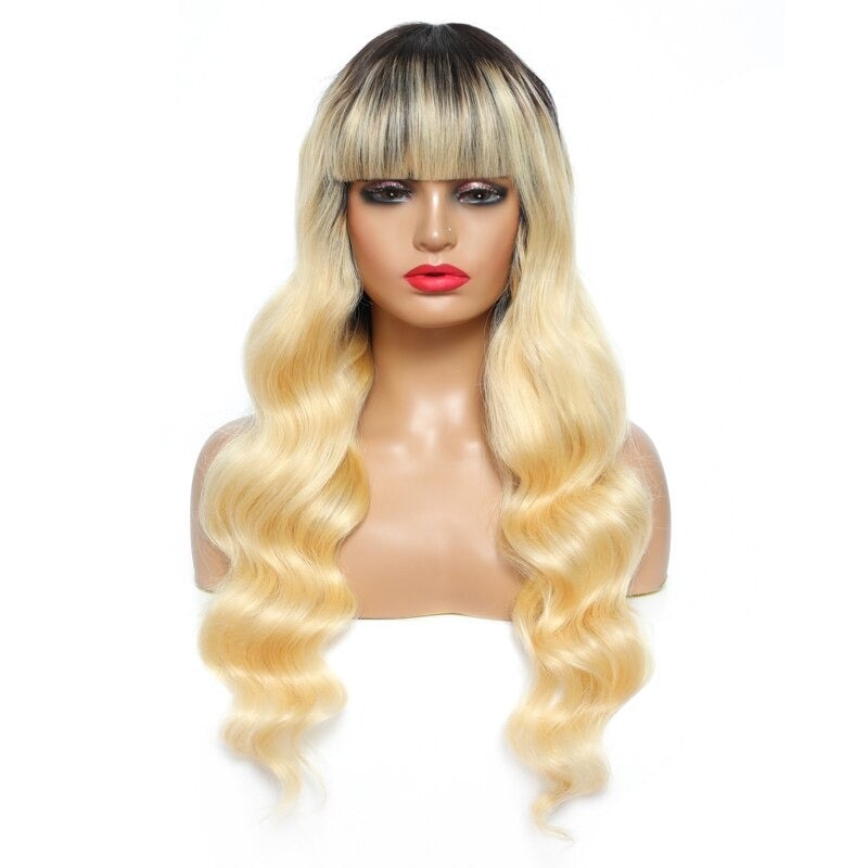 #1B/613 Body Wave 180% Density #613 Wig with Bang 200% Density Human H - GlamAura