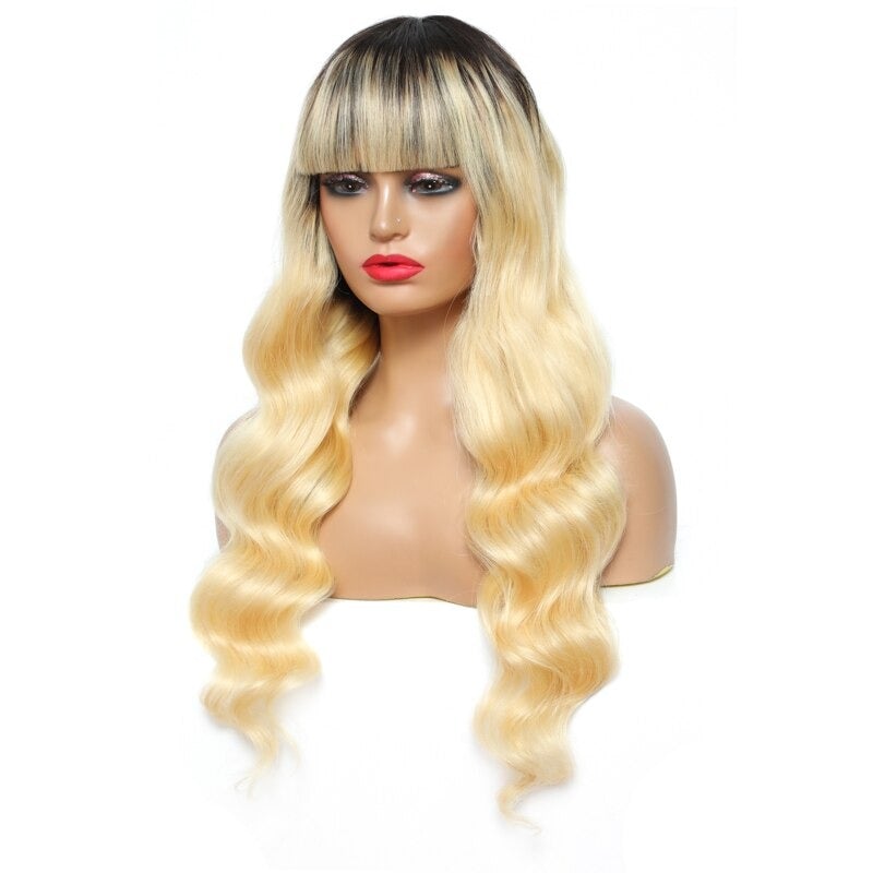#1B/613 Body Wave 180% Density #613 Wig with Bang 200% Density Human H - GlamAura