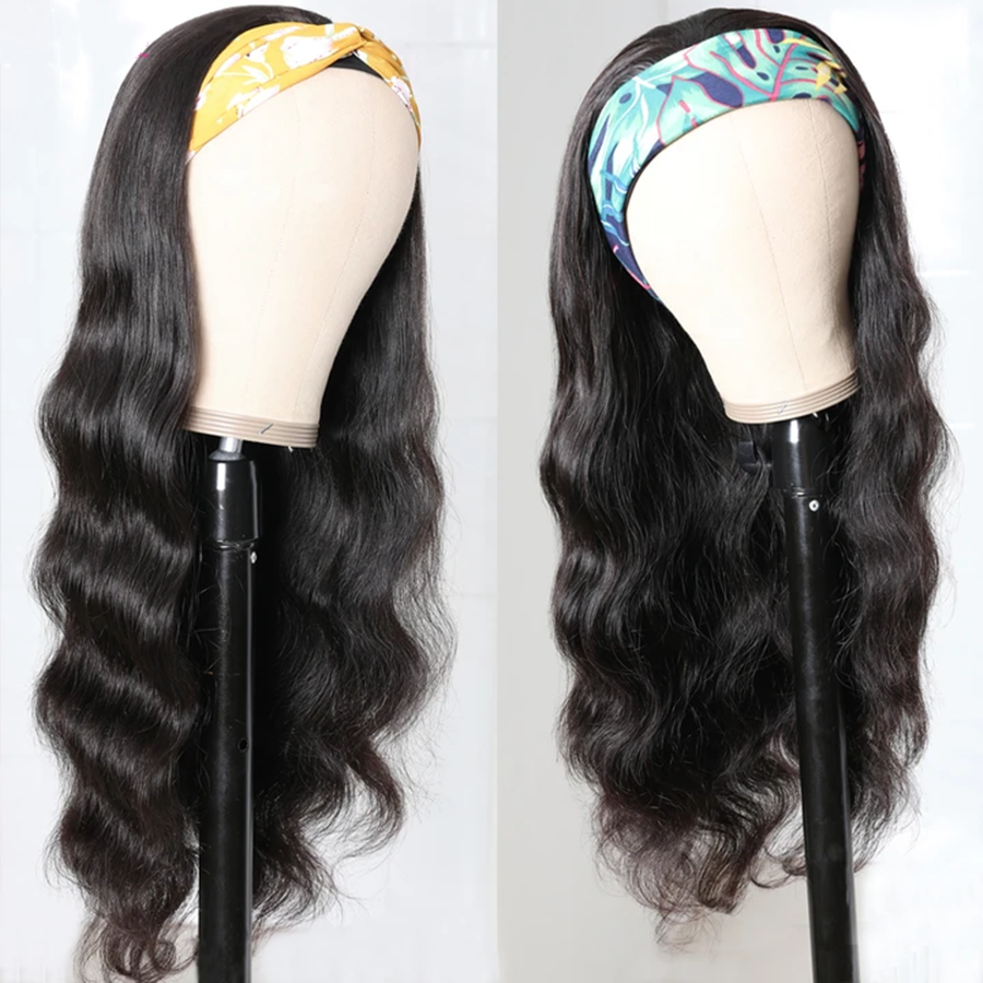 Headband Human Hair Scarf Wig Body Wave No GLUE Easy Wear for Women 18 - GlamAura