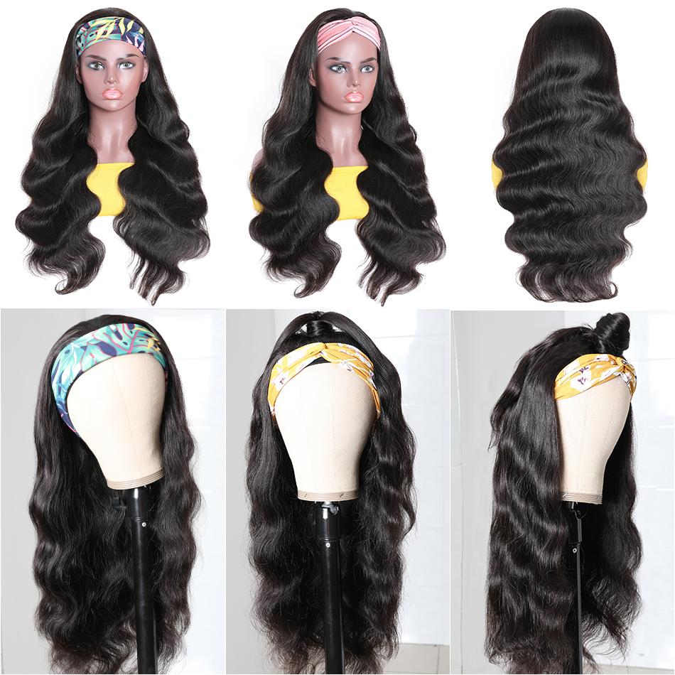 Headband Human Hair Scarf Wig Body Wave No GLUE Easy Wear for Women 18 - GlamAura