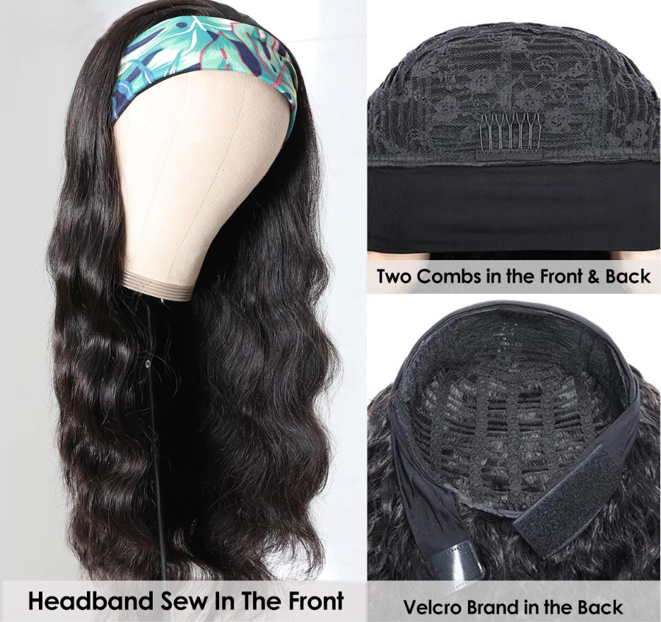 Headband Human Hair Scarf Wig Body Wave No GLUE Easy Wear for Women 18 - GlamAura