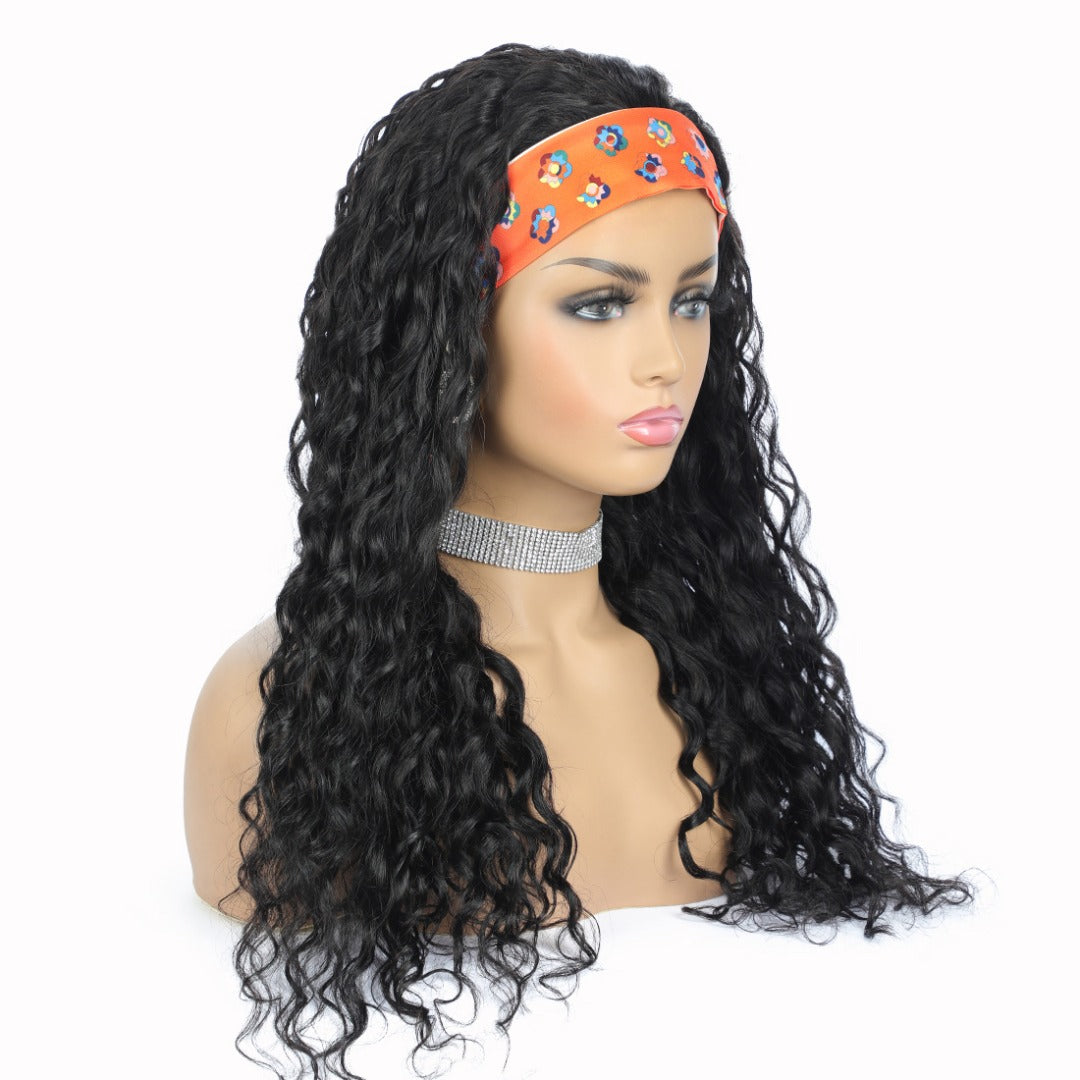 Headband Wig Water Wave Human Hair Scarf Wig No GLUE Easy Wear - GlamAura