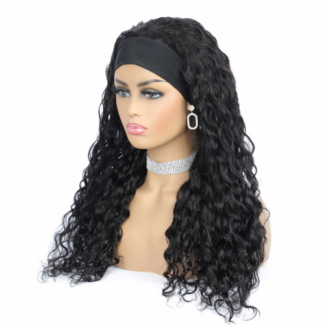Headband Wig Water Wave Human Hair Scarf Wig No GLUE Easy Wear - GlamAura