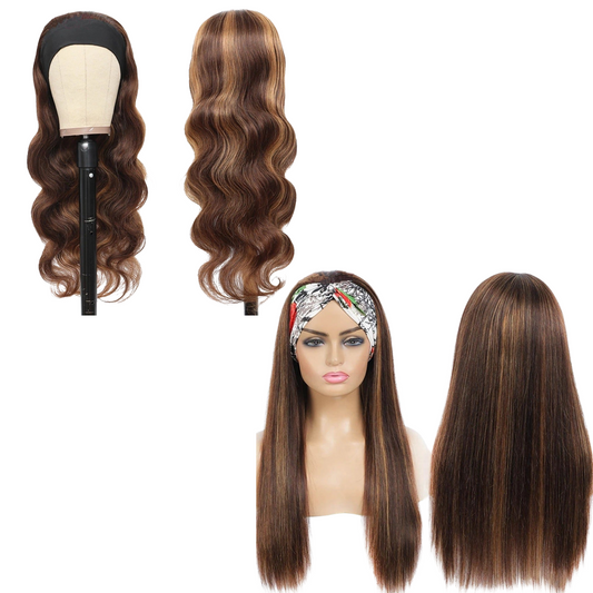 Piano Highlight Headband Body Wave Glueless Human Hair Wigs Virgin Hai - GlamAura