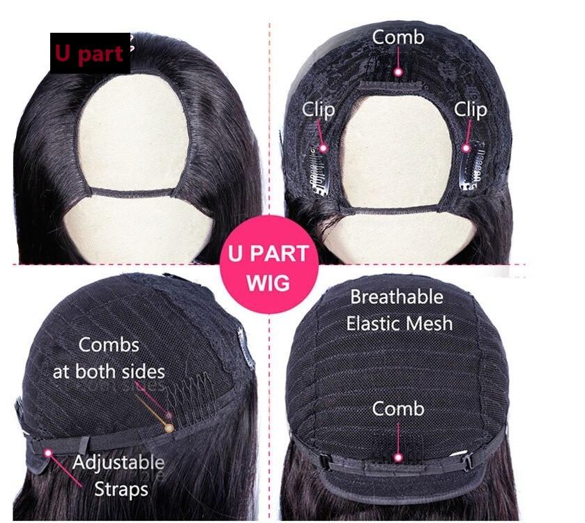 Short Bob U Part Wig Human Hair Jerry Curl Brazilian Remy Glueless Wig - GlamAura