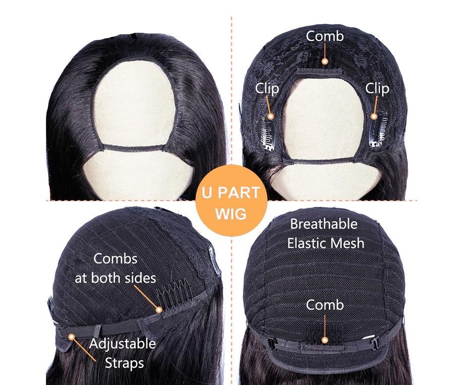Short Bob U Part Wig Human Hair Loose Deep Wave Brazilian Remy Glueles - GlamAura
