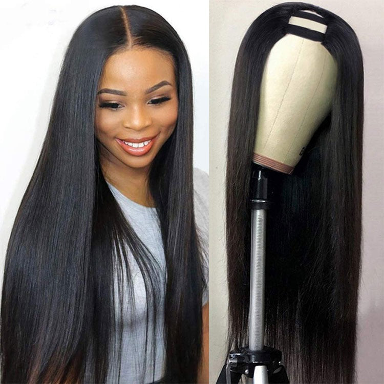 U Part Wig Straight Hair Human Hair Wigs For Black Women Brazilian - GlamAura