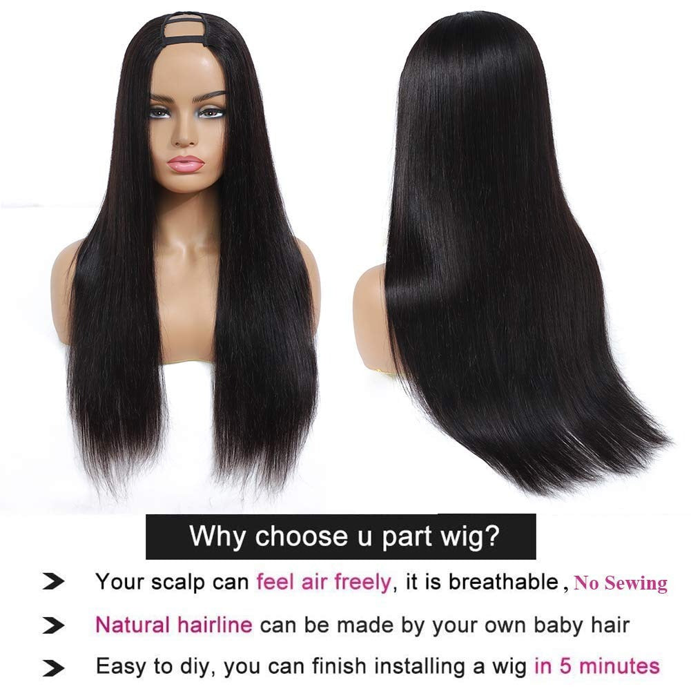 U Part Wig Straight Hair Human Hair Wigs For Black Women Brazilian - GlamAura
