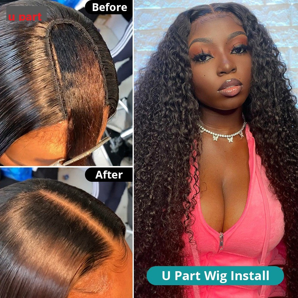 U Part Wig Water Wave Human Hair Wigs For Black Women Brazilian Remy H - GlamAura