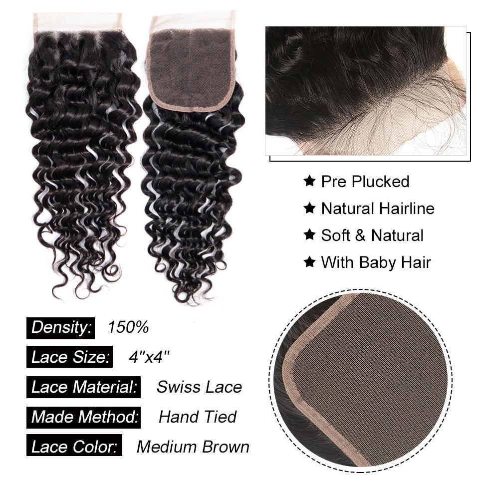 BeuMax 10A Grade 3/4 Deep Wave Bundles with 4x4 Closure Brazilian Hair - GlamAura