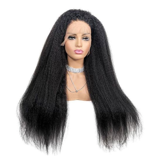 13x4 HD Transparent Lace Frontal Kinky Straight Human Hair Wigs 200% D - GlamAura