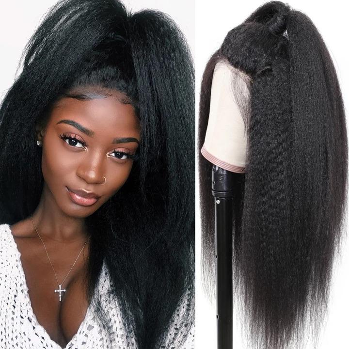 13x4 HD Transparent Lace Frontal Kinky Straight Human Hair Wigs 200% D - GlamAura